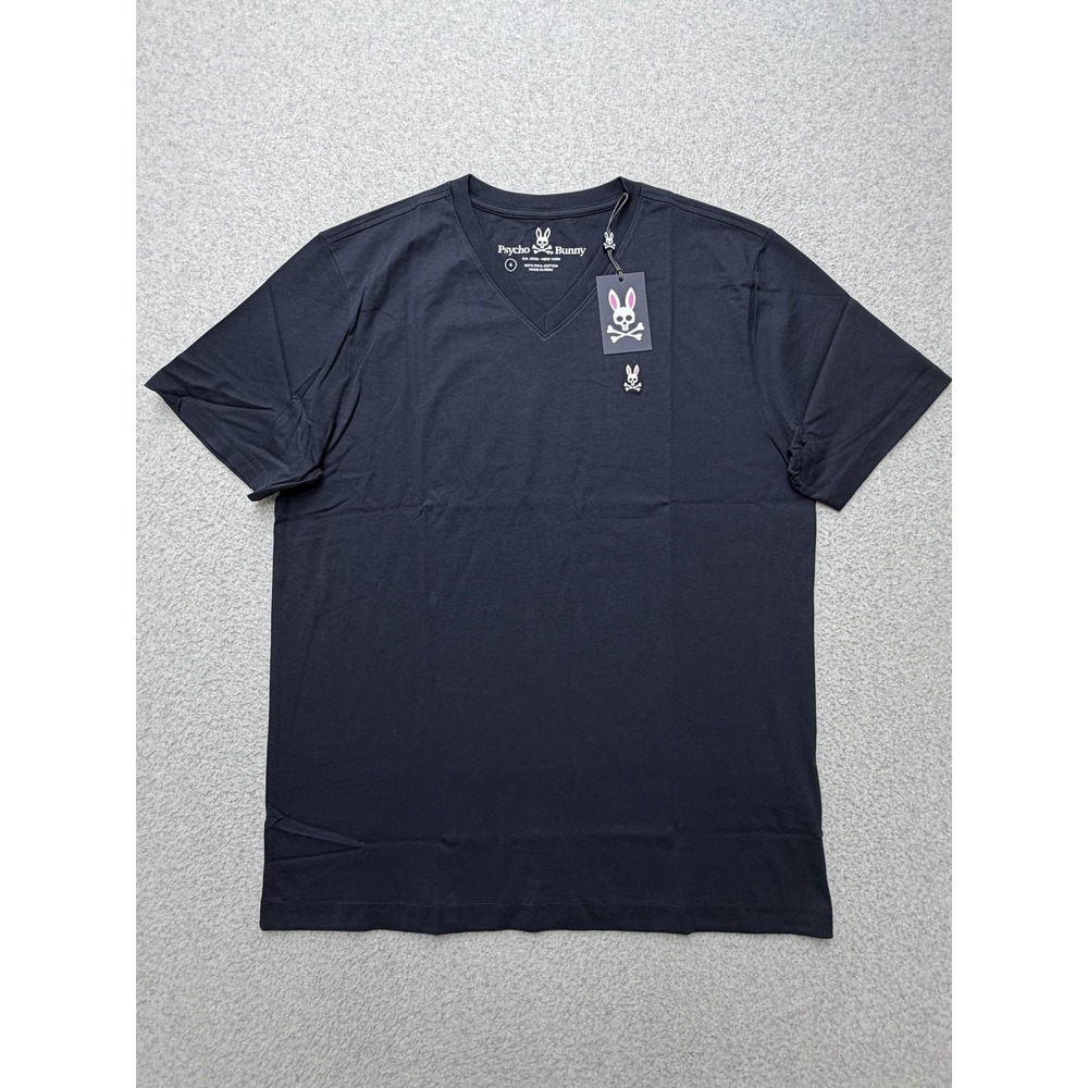 Psycho Bunny Mens Large Navy Classic V Neck Pima Skull Bunny Tee B8U10OARPC NWT